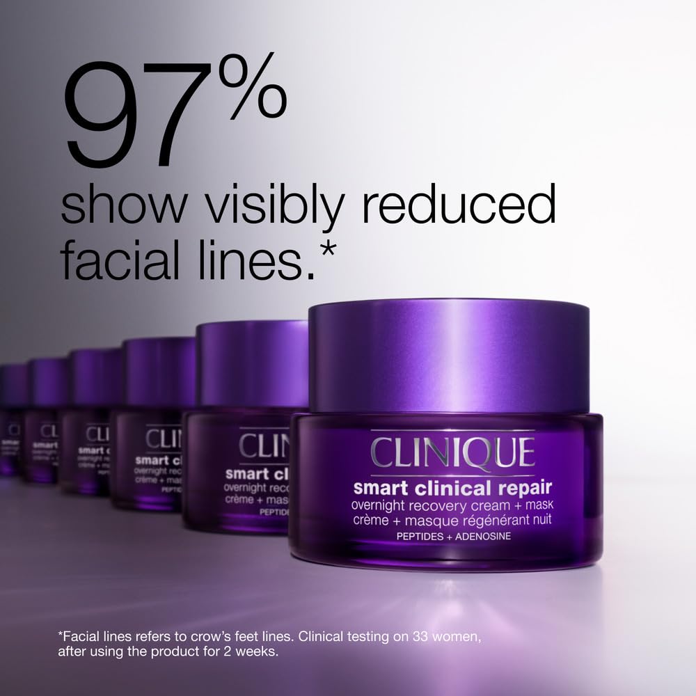 Clinique applying cream to face at night, visibly helps soothe and hydrate skin