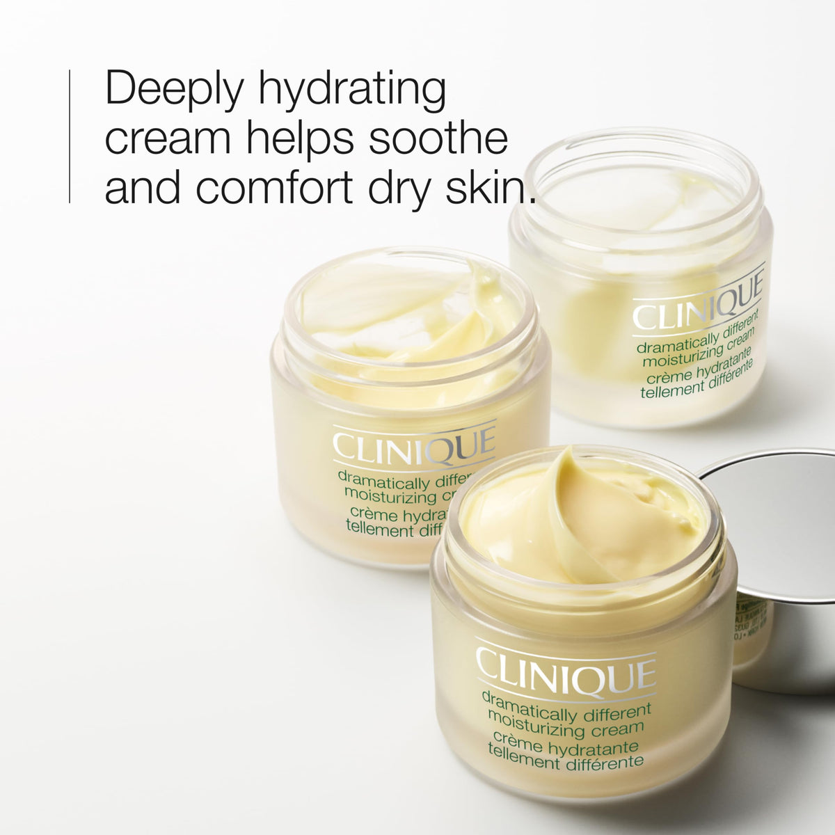 Close-up of Clinique cream texture in open jar illustrating rich, emollient hydration
