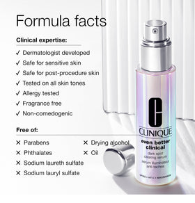 Clinique bottle in hand for scale emphasizing compact travel-ready benefit