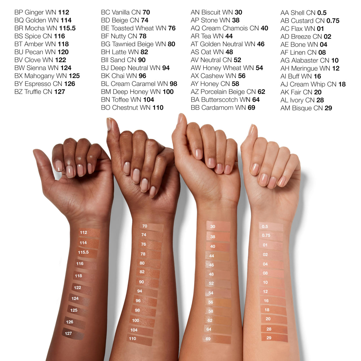 Clinique swatches on skin displaying multiple shades and color-true pigments for easy shade selection