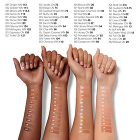 Clinique swatches on skin displaying multiple shades and color-true pigments for easy shade selection