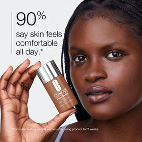 Clinique texture close-up from pump showing creamy consistency and easy blend benefit