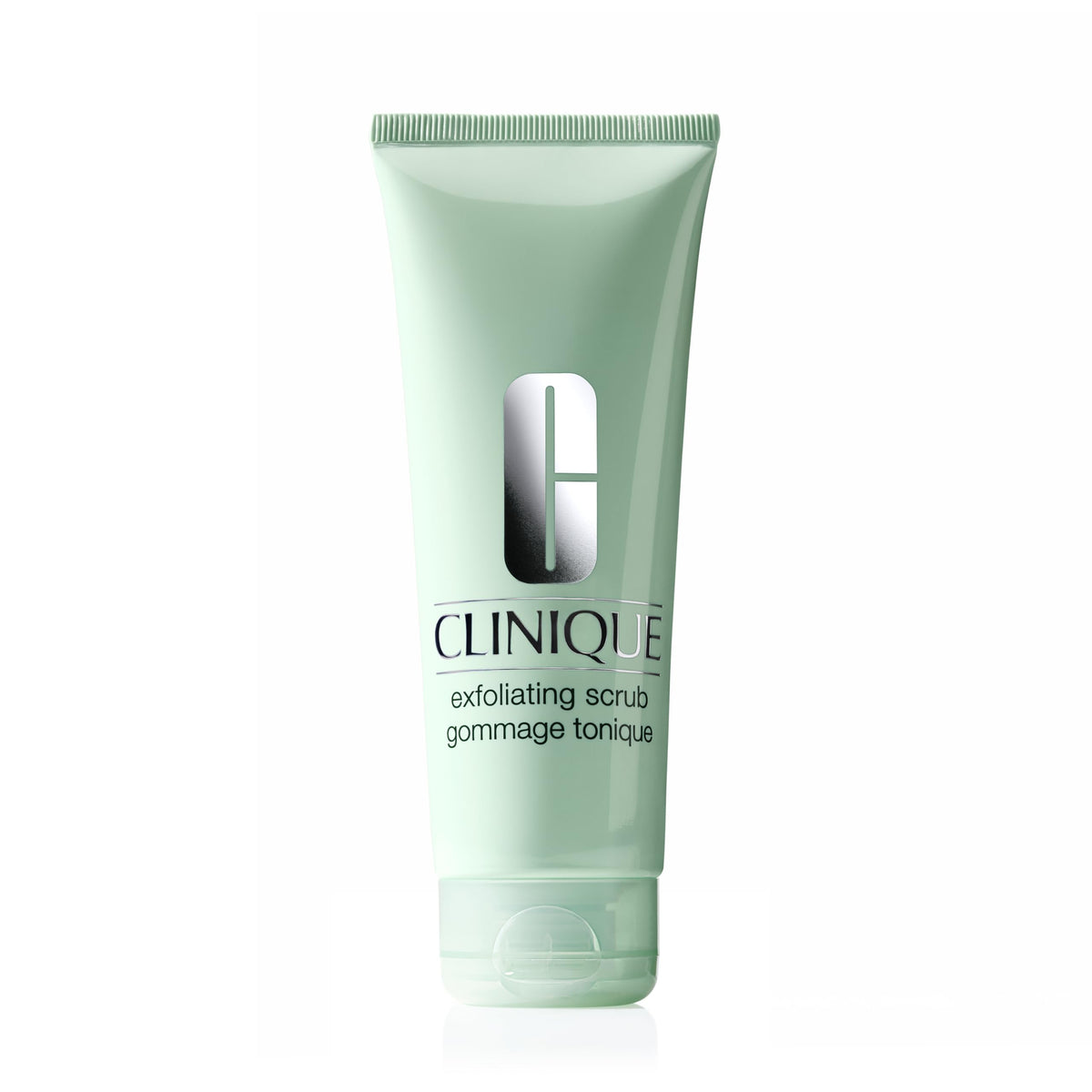 Clinique front packaging showing scrub tube and clear label, promotes easy identification