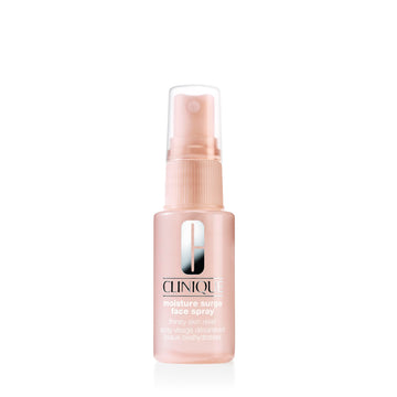Clinique Moisture Surge face spray front packaging showing label and compact size, travel-ready benefit