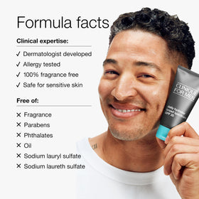 Clinique For Men in-hand size comparison showing compact travel-friendly benefit
