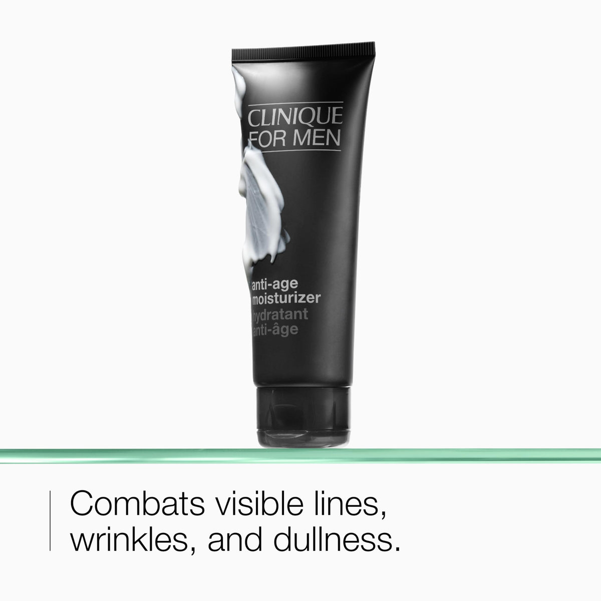 Clinique For Men pump close-up with lightweight texture visible and quick-absorbing benefit