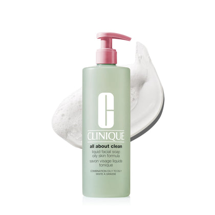 Clinique front packaging 13.5 fl oz showing brand and clean design for daily cleansing