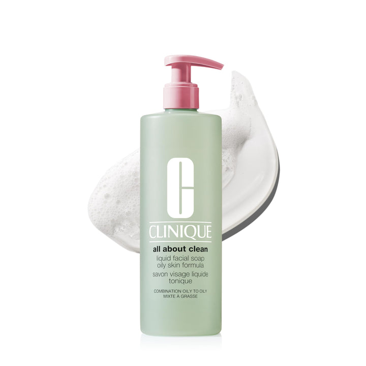 Clinique front packaging 13.5 fl oz showing brand and clean design for daily cleansing