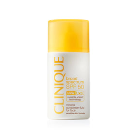 Clinique front packaging showing SPF 50 mineral face sunscreen offering lightweight protection