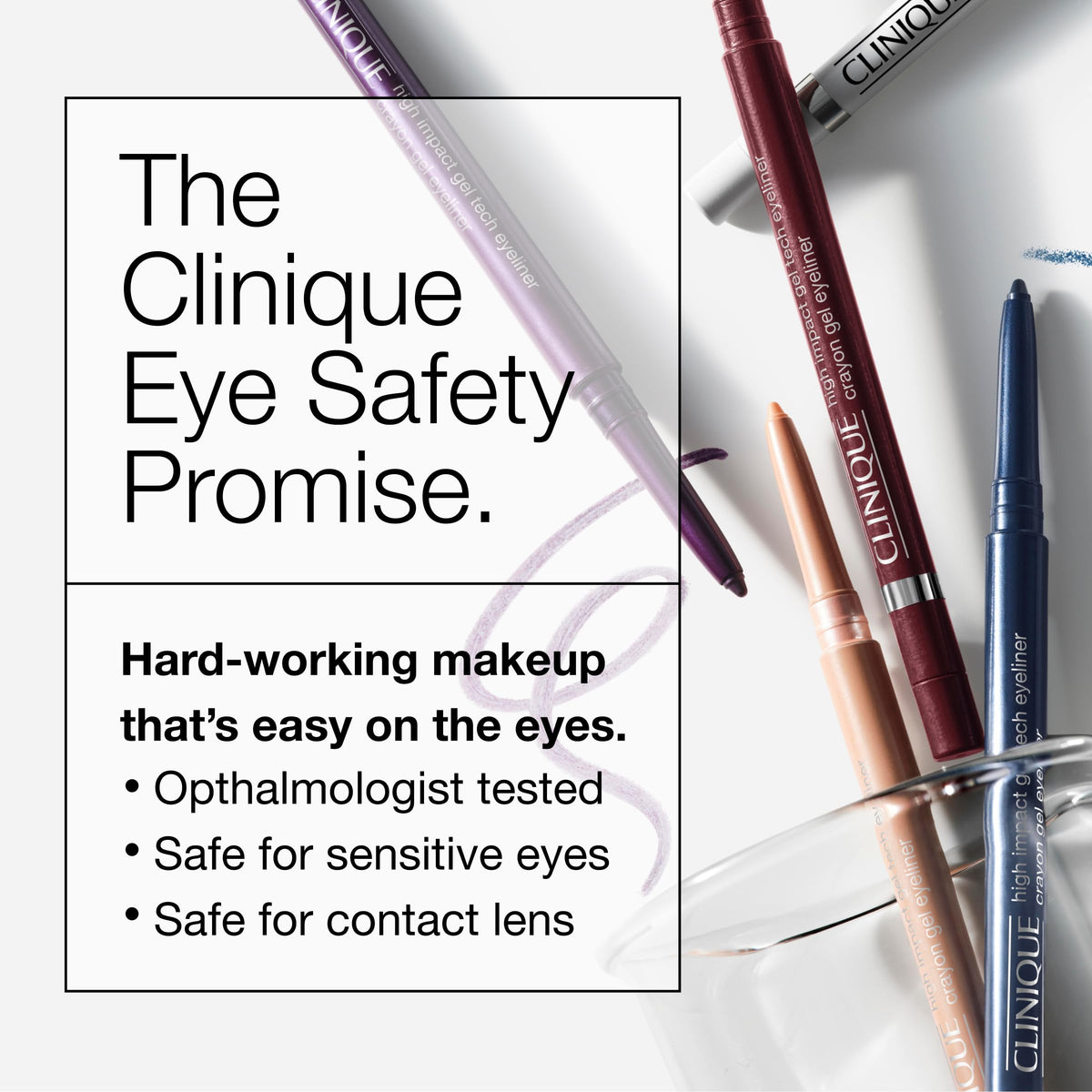Clinique eyeliner inside makeup bag in lifestyle scene for everyday carry benefit