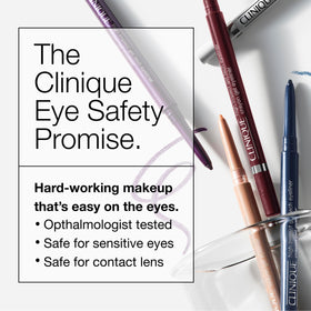 Clinique eyeliner inside makeup bag in lifestyle scene for everyday carry benefit