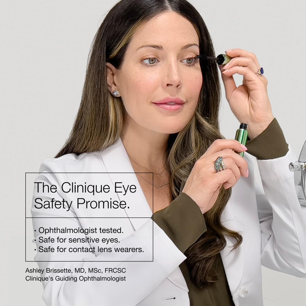 Clinique mascara on model lashes illustrating lifted dramatic length and volume