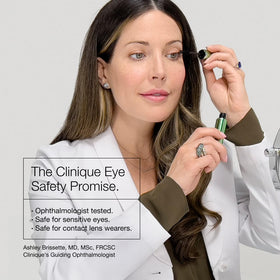 Clinique mascara on model lashes illustrating lifted dramatic length and volume
