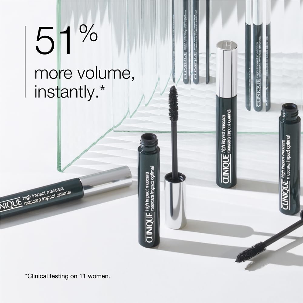 Clinique mascara tube beside a coin showing compact 0.28 fl oz travel size