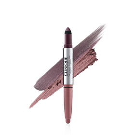 Clinique front packaging of High Impact Shadow Play showing dual-ended stick, easy travel use