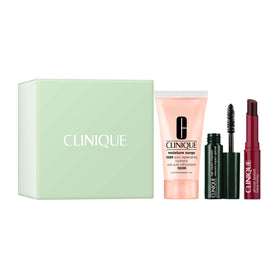 Clinique icons front packaging showing all three travel-size products and value