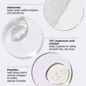 Clinique display of peptides and hyaluronic acid ingredients, targets lines visibly