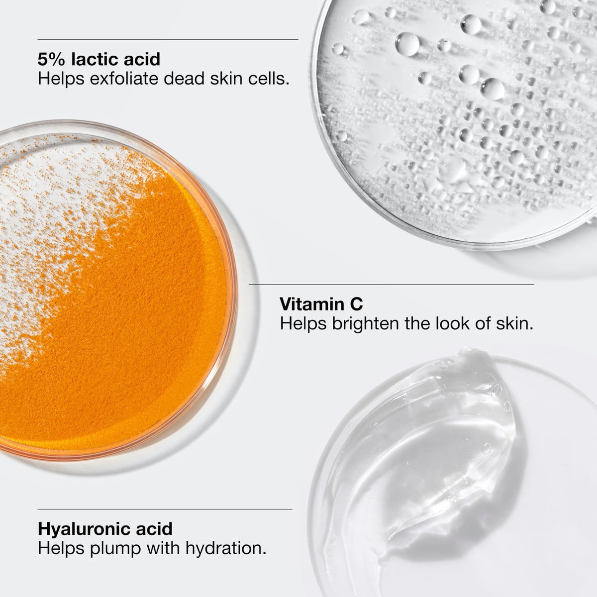 Clinique product label detail with Vitamin C and lactic acid benefits noted