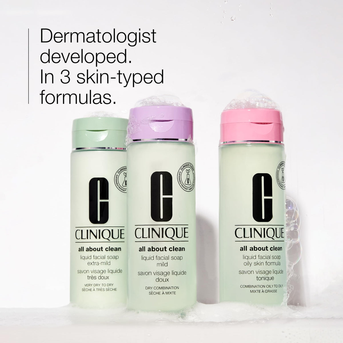 Clinique liquid facial soap close-up lather showing gentle cleansing benefit