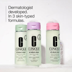 Clinique liquid facial soap close-up lather showing gentle cleansing benefit