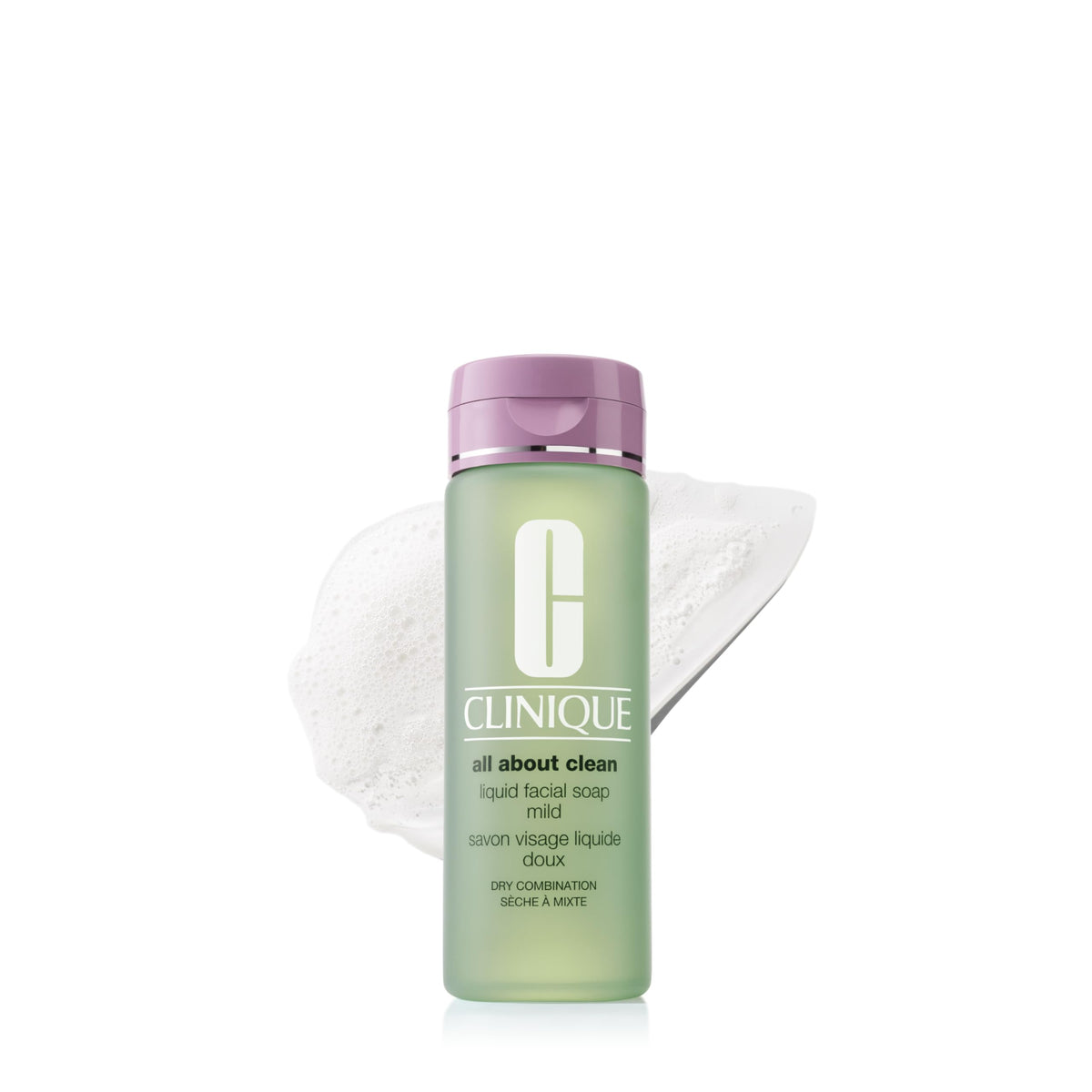 Clinique bottle front packaging showing mild cleanser and size benefit