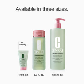 Clinique bottle on bathroom counter staged for daily routine and lifestyle benefit