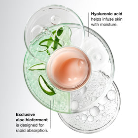 Clinique ingredient label close-up showing aloe bioferment and hyaluronic acid benefits