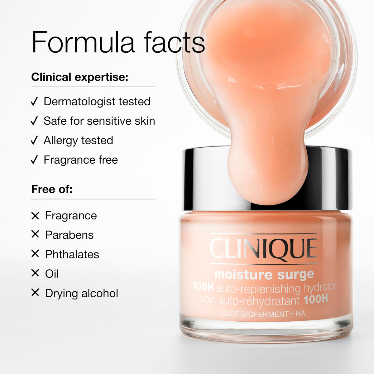 Clinique jar next to hand illustrating 4.2 fl oz travel-friendly size
