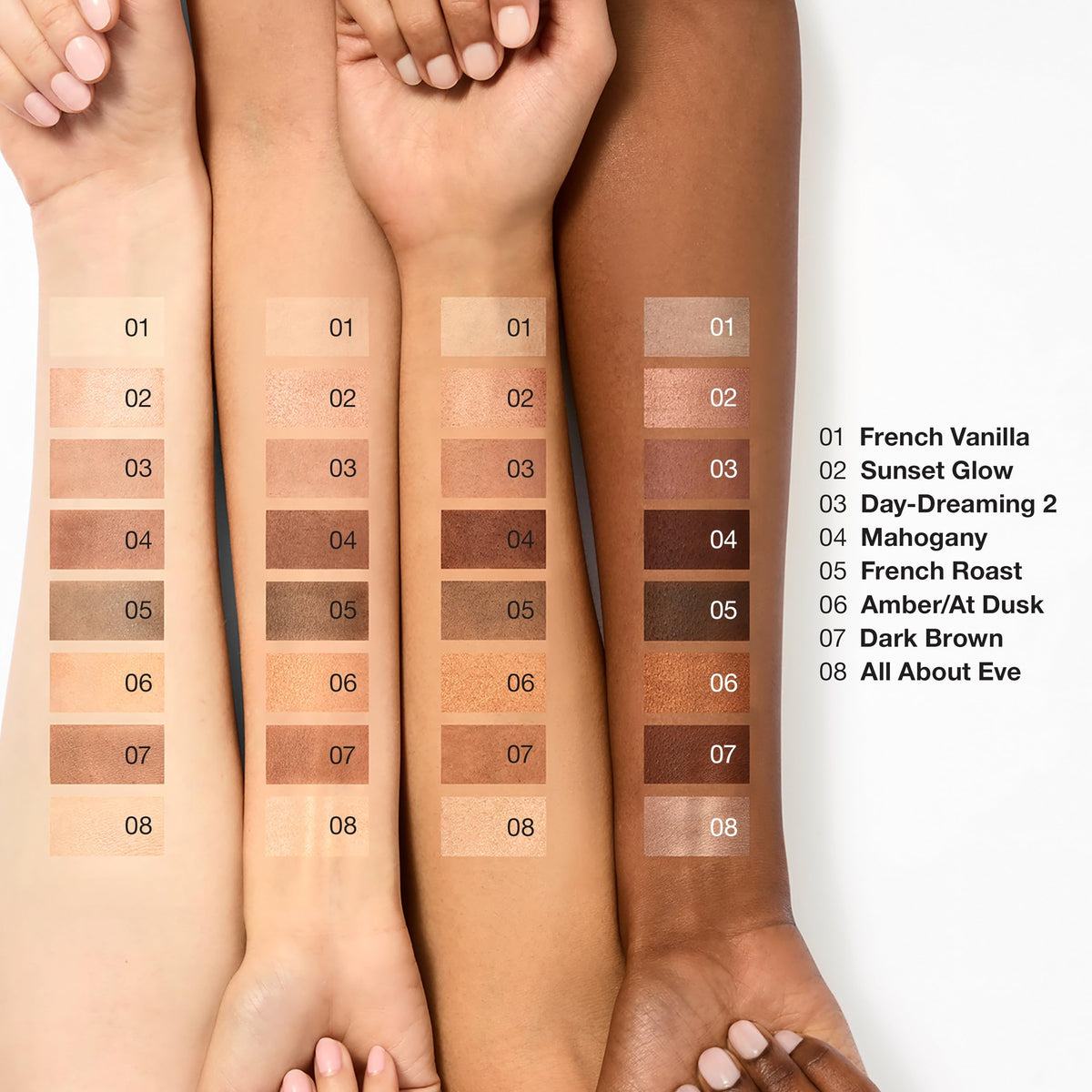 Clinique palette open with mirror and eight shades, convenient touch-up mirror shown