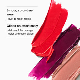 Clinique Pop Longwear applied on lips demonstrating full-coverage color wear