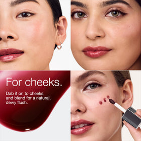 Clinique Pop oil texture swipe on arm highlighting glossy finish and blendability benefit