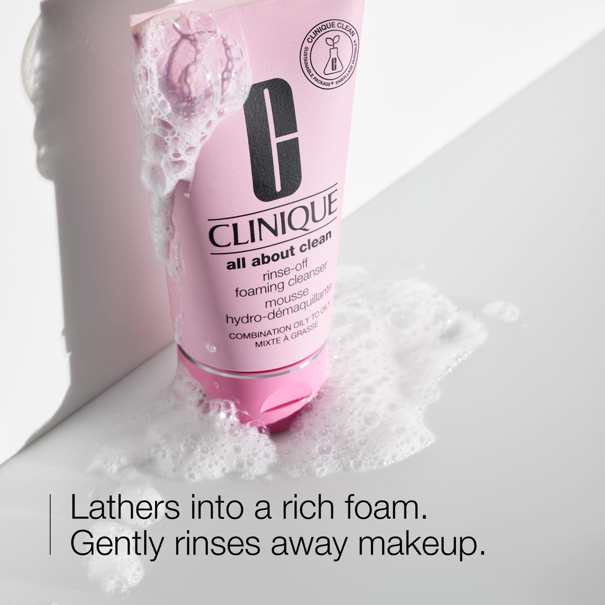 Clinique pump and label detail highlighting ease of dispensing and safety