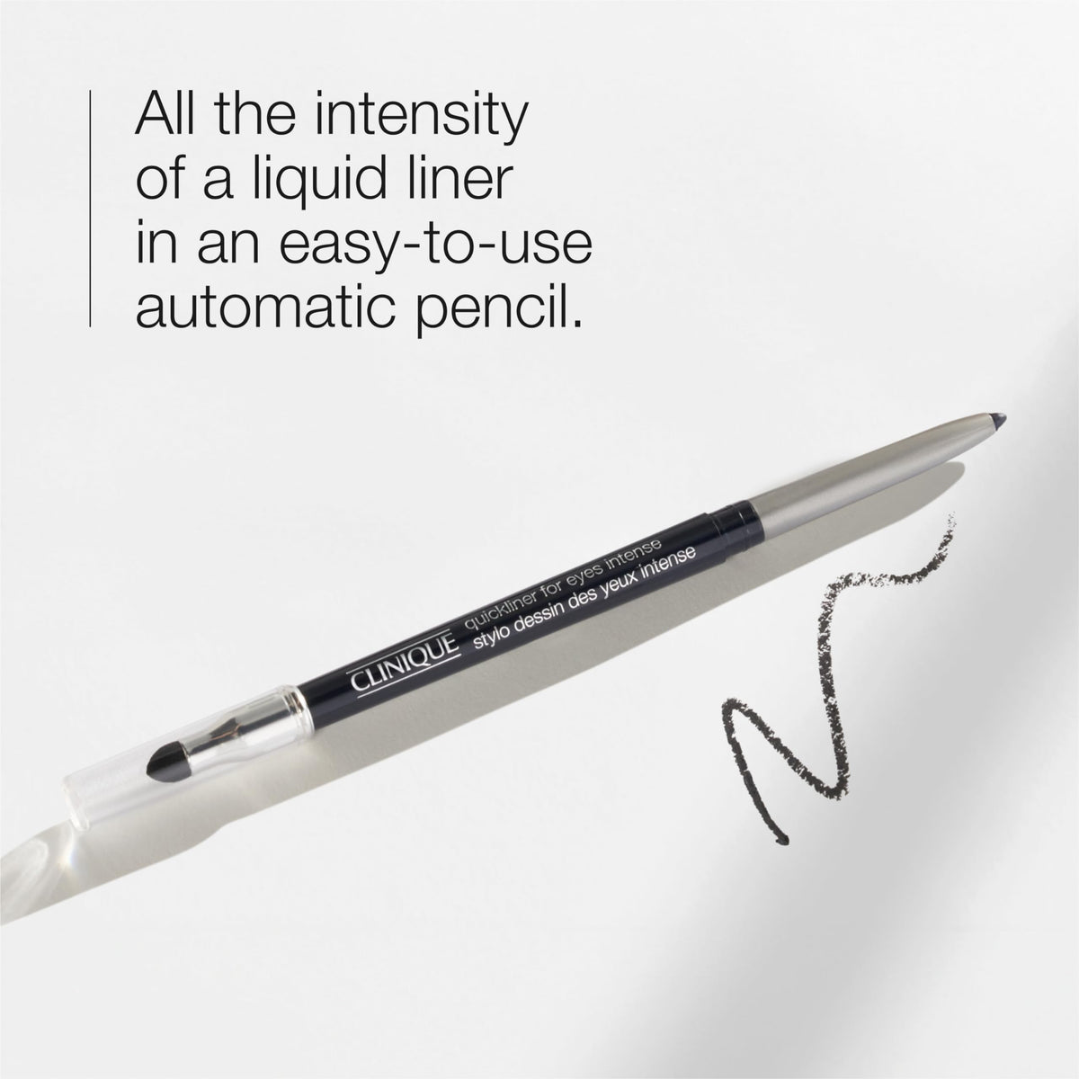 Clinique Quickliner close-up of creamy pencil tip demonstrating smooth glide and intense pigment