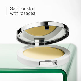 Clinique close-up of pressed mineral powder texture delivering smooth, sheer color correction