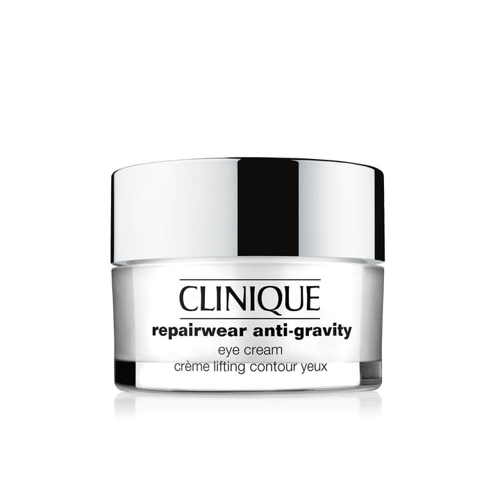 Clinique Repairwear Anti-Gravity Eye Cream front jar showing label and size for convenience