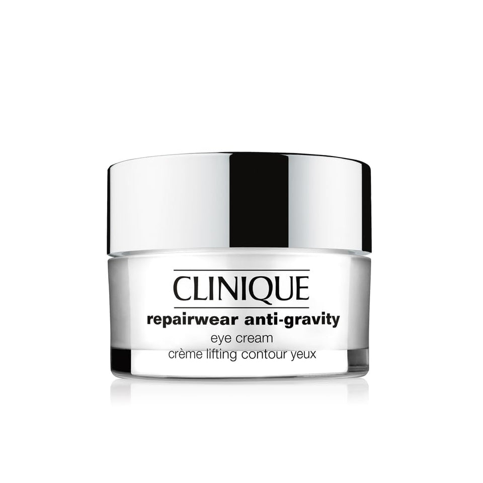 Clinique Repairwear Anti-Gravity Eye Cream front jar showing label and size for convenience