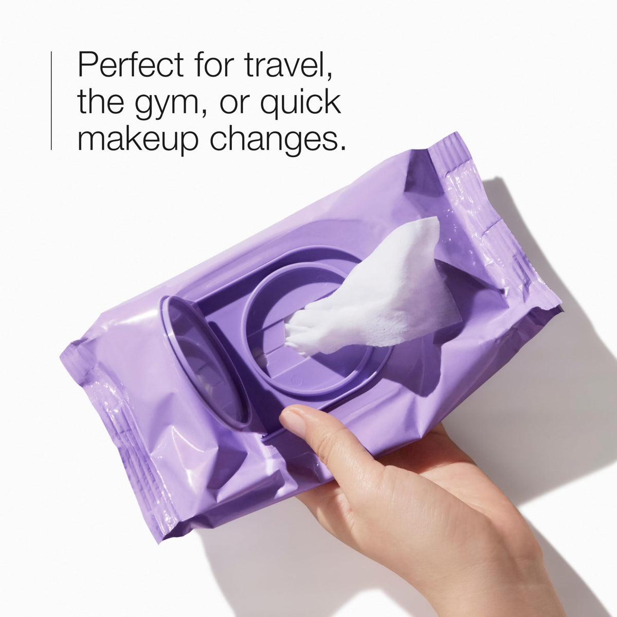 Clinique resealable pouch open with visible wipes highlighting moisture retention