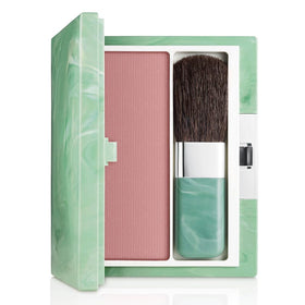 Clinique soft-pressed blusher front compact showing shade and brush, easy application