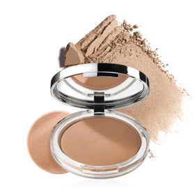 Clinique compact front view showing sleek case and product name, ideal for on-the-go shine control