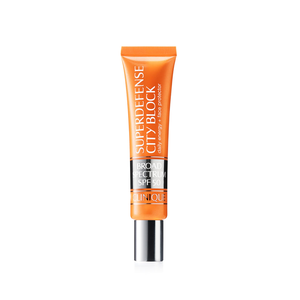Clinique Superdefense front packaging showing SPF 50 protection and compact size