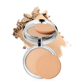 Clinique Superpowder compact front view showing packaging and neutral shade for everyday coverage