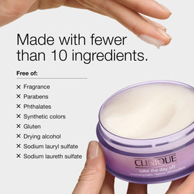 Close-up of Clinique ingredient label showing safflower seed oil and simplified formulation benefit