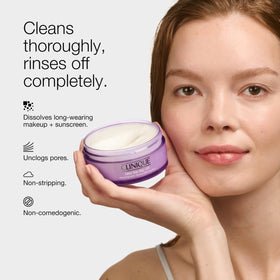 Clinique balm texture swatch demonstrating silky balm-to-oil feel and smooth application