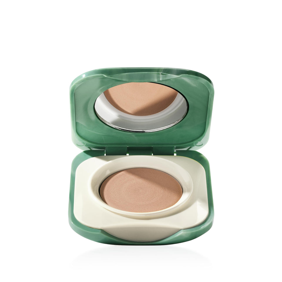 Clinique Touch Base front compact showing neutral canvas shade and compact design benefit
