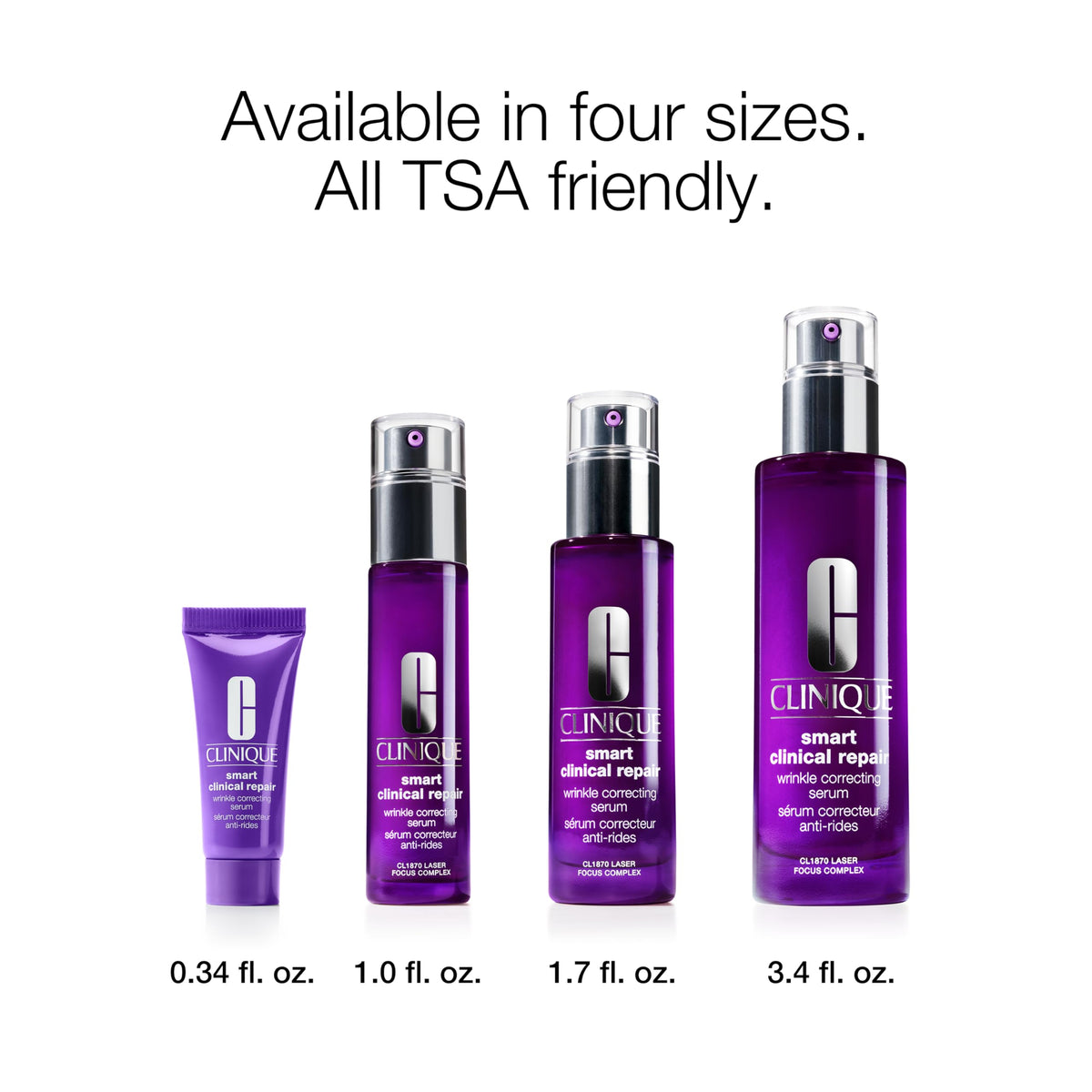 Clinique travel pouch with mini showing ready-to-go skincare protection benefit