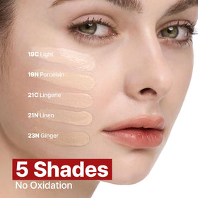 CLIO PROFESSIONAL split-face before and after showing coverage and pore blurring benefit