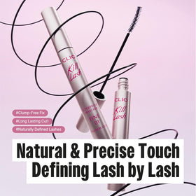 CLIO PROFESSIONAL mascara swiped on lashes showing defined natural length