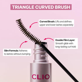 CLIO PROFESSIONAL applied on model eyes in mousse brown showing natural curl and definition