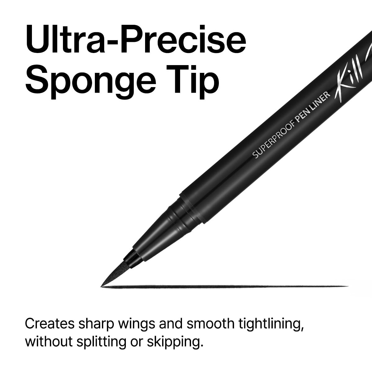 CLIO winged eyeliner on eye showing sharp definition and long wear