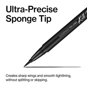 CLIO winged eyeliner on eye showing sharp definition and long wear